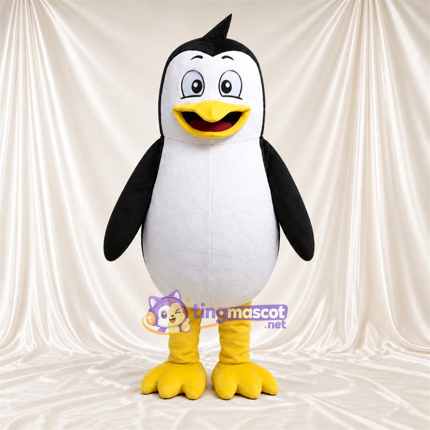 Black and White Penguin Mascot Costume - Head Tuft and Yellow Legs Black and White Penguin Mascot Costume - Head Tuft and Yellow Legs