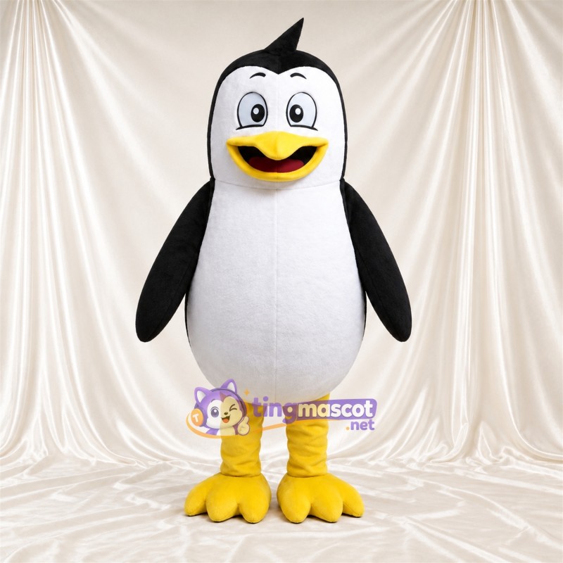 Black and White Penguin Mascot Costume - Head Tuft and Yellow Legs Black and White Penguin Mascot Costume - Head Tuft and Yellow Legs