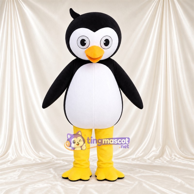 Maskottchenkostüm Pinguin – schwarz / weiß – Runder Bauch; Beine (gelb) Maskottchenkostüm Pinguin – schwarz / weiß – Runder Bauch; Beine (gelb)