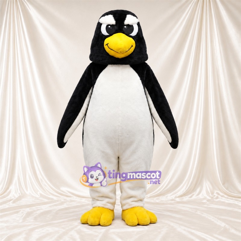 Costume de mascotte Pingouin – noir / blanc – Pieds (jaune); Sourcils inclinés Costume de mascotte Pingouin – noir / blanc – Pieds (jaune); Sourcils inclinés