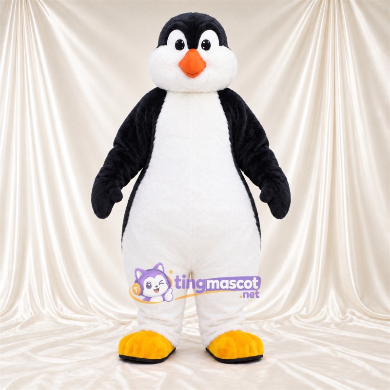 Costume de mascotte Pingouin – noir / blanc – Pieds (jaune); Bas des jambes (blanc) Costume de mascotte Pingouin – noir / blanc – Pieds (jaune); Bas des jambes (blanc)