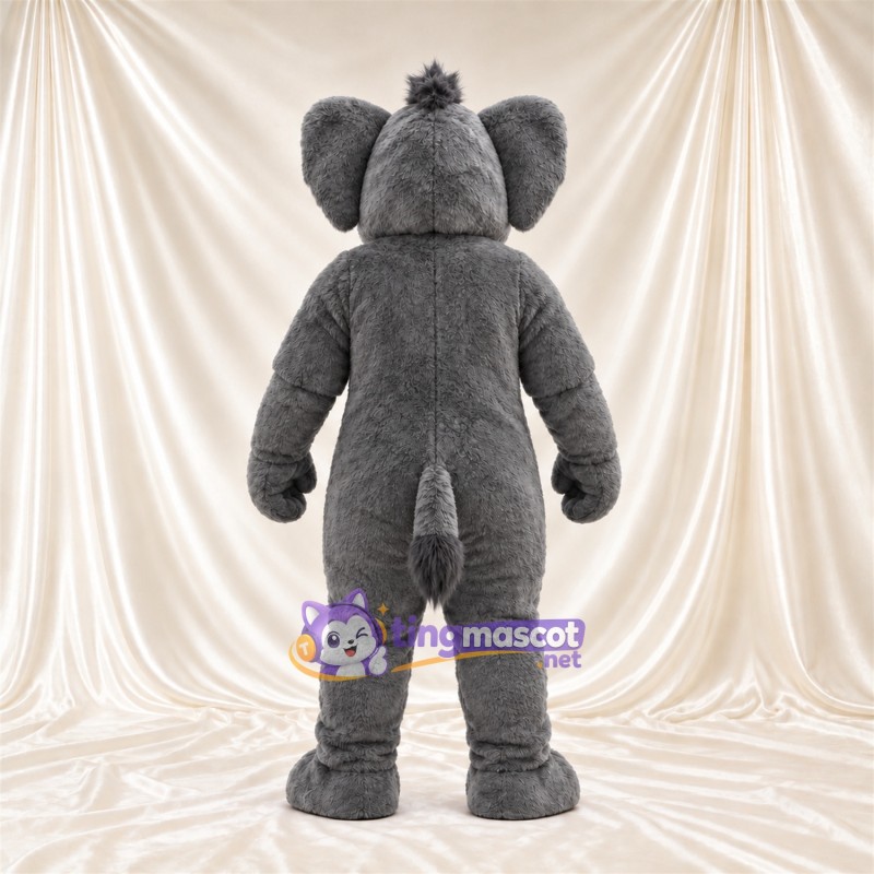 Costume de mascotte Éléphant – gris – Sourcils inclinés; Défenses (blanc) Costume de mascotte Éléphant – gris – Sourcils inclinés; Défenses (blanc)