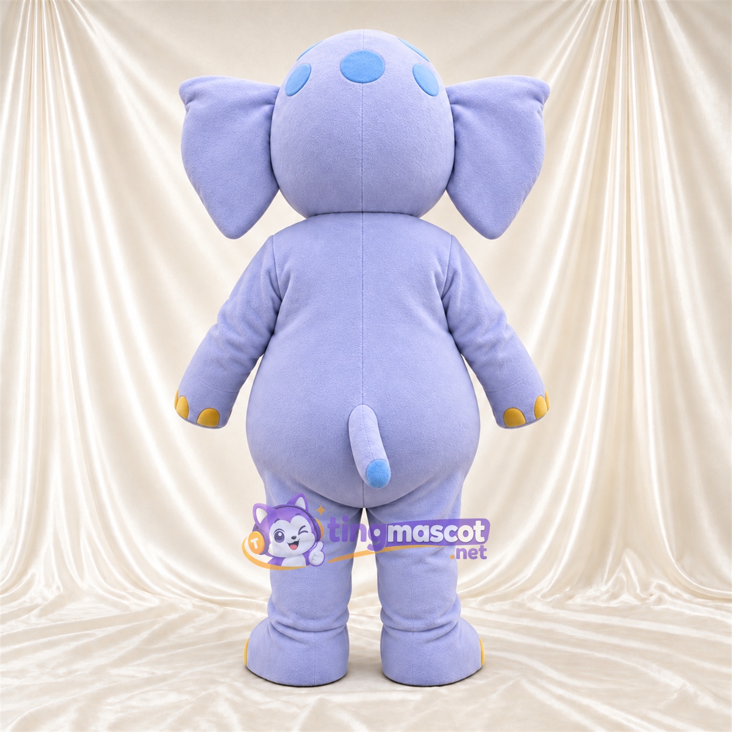 Costume de mascotte Éléphant – violet – Lunettes rondes; Orteils (jaune) Costume de mascotte Éléphant – violet – Lunettes rondes; Orteils (jaune)
