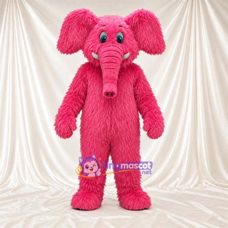 Pink Elephant Mascot Costume - Long Trunk and Shaggy Fur Pink Elephant Mascot Costume - Long Trunk and Shaggy Fur