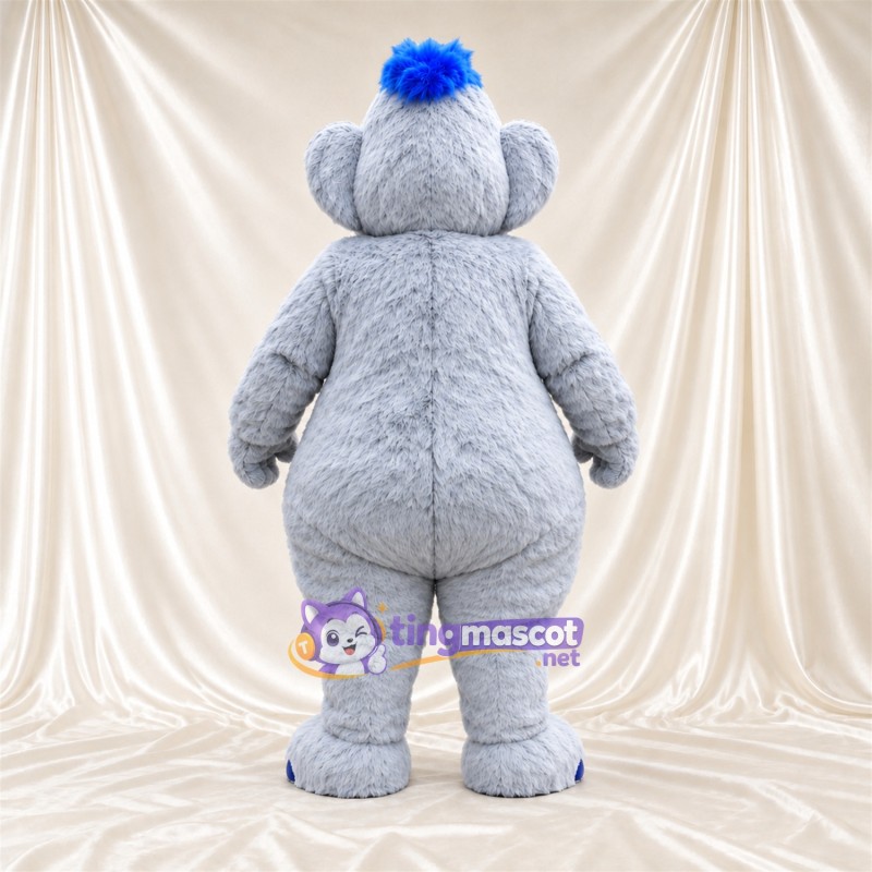 Gray Elephant Mascot Costume - Blue Head Tuft, Round Belly and Blue Claws Gray Elephant Mascot Costume - Blue Head Tuft, Round Belly and Blue Claws