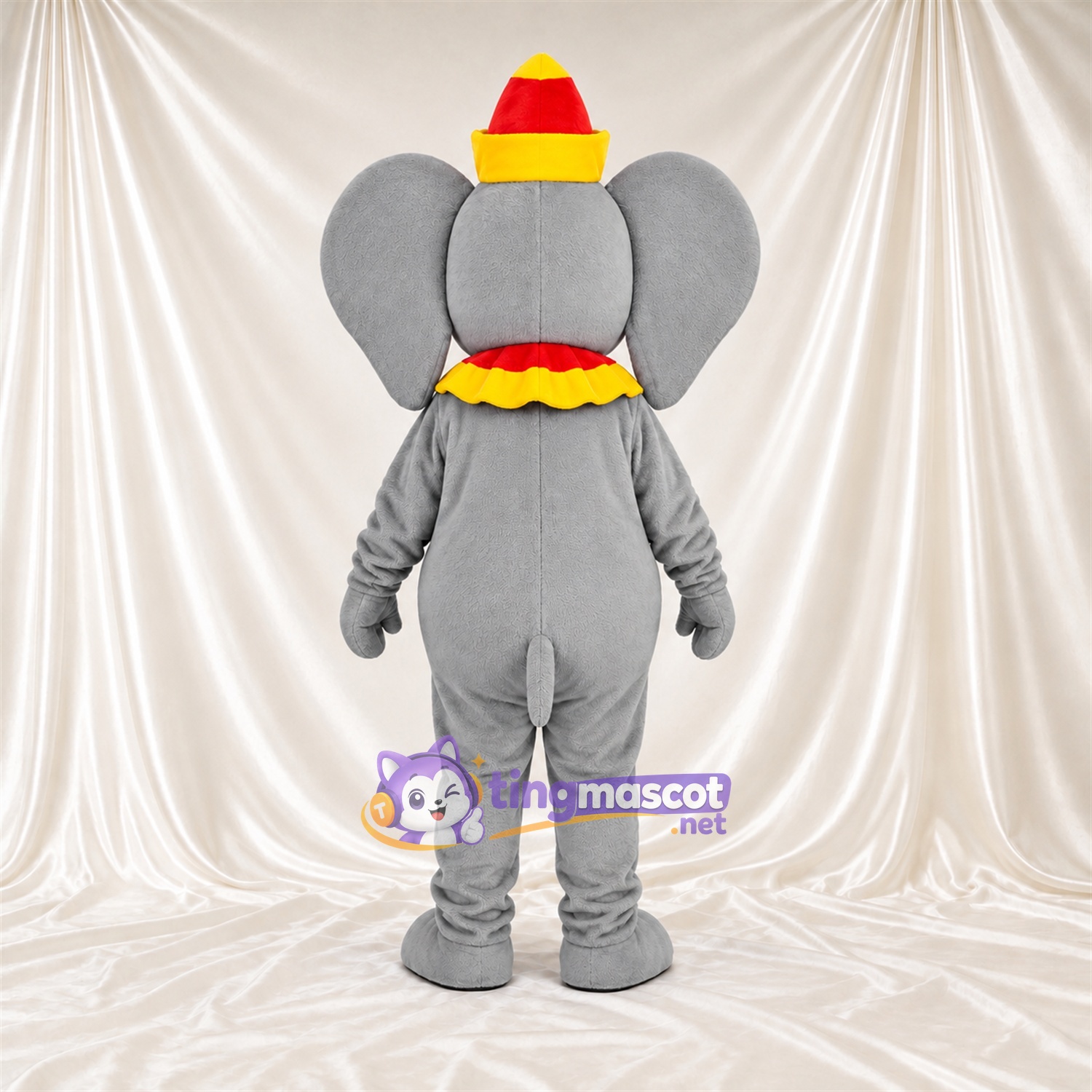 Costume de mascotte Éléphant – gris – Chapeau (rouge / jaune) Costume de mascotte Éléphant – gris – Chapeau (rouge / jaune)