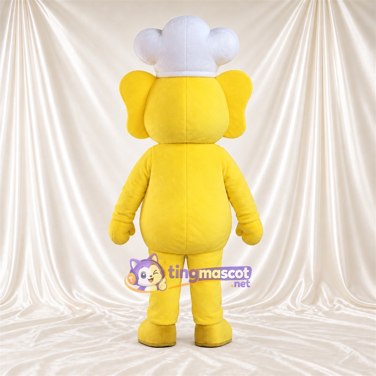Costume de mascotte Éléphant cuisinier – jaune – Toque de chef (blanc) Costume de mascotte Éléphant cuisinier – jaune – Toque de chef (blanc)