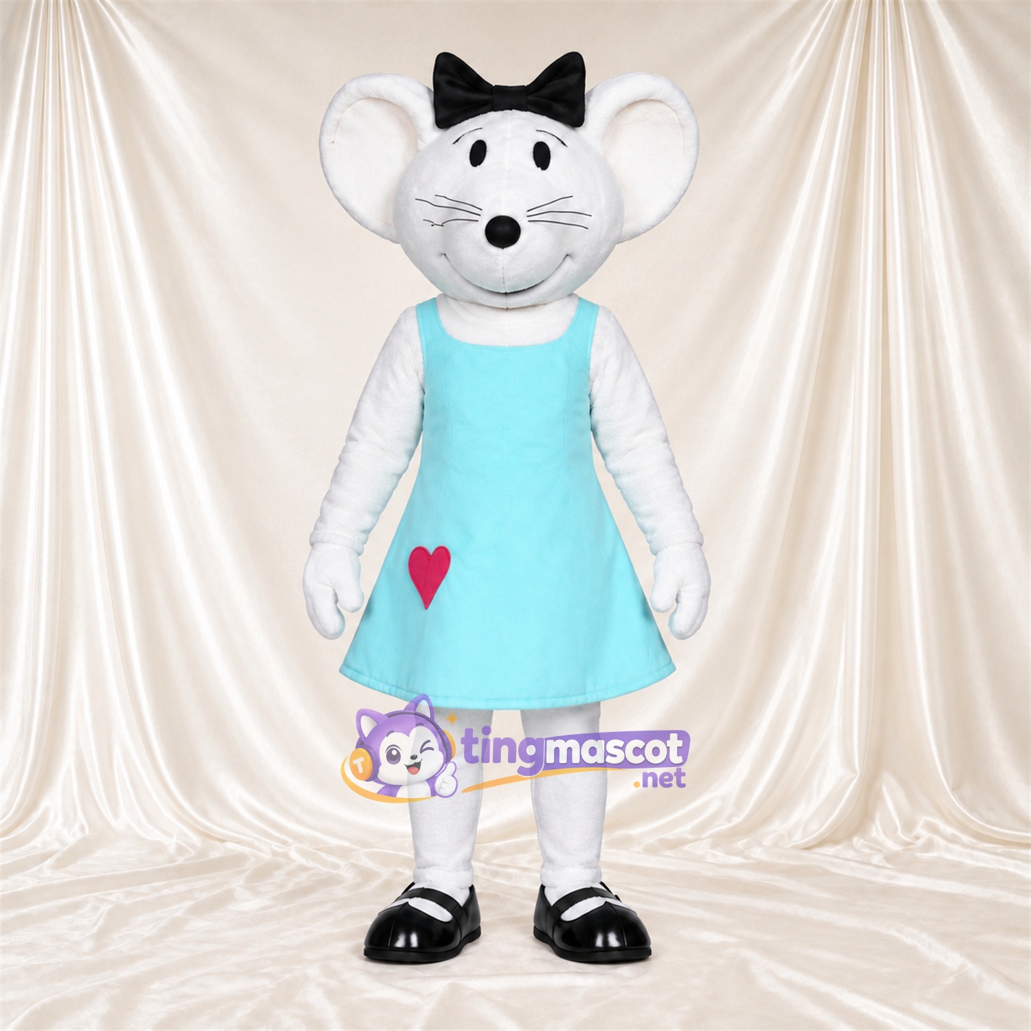 Costume de mascotte Souris – blanc – Robe (turquoise) Costume de mascotte Souris – blanc – Robe (turquoise)
