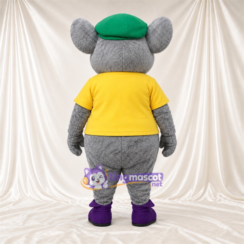 Costume de mascotte Souris – gris – Chemise (jaune); Béret (vert) Costume de mascotte Souris – gris – Chemise (jaune); Béret (vert)