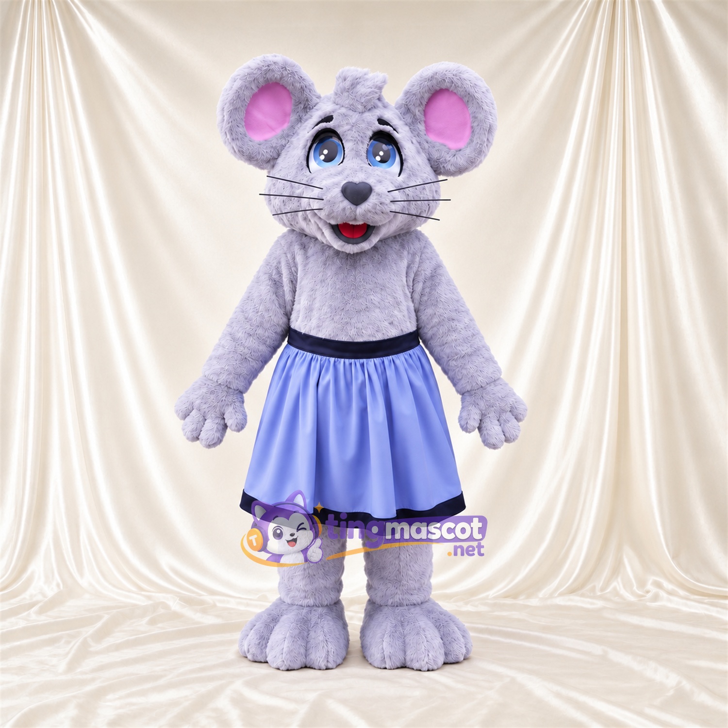 Costume de mascotte Souris – gris – Jupe (bleu) Costume de mascotte Souris – gris – Jupe (bleu)