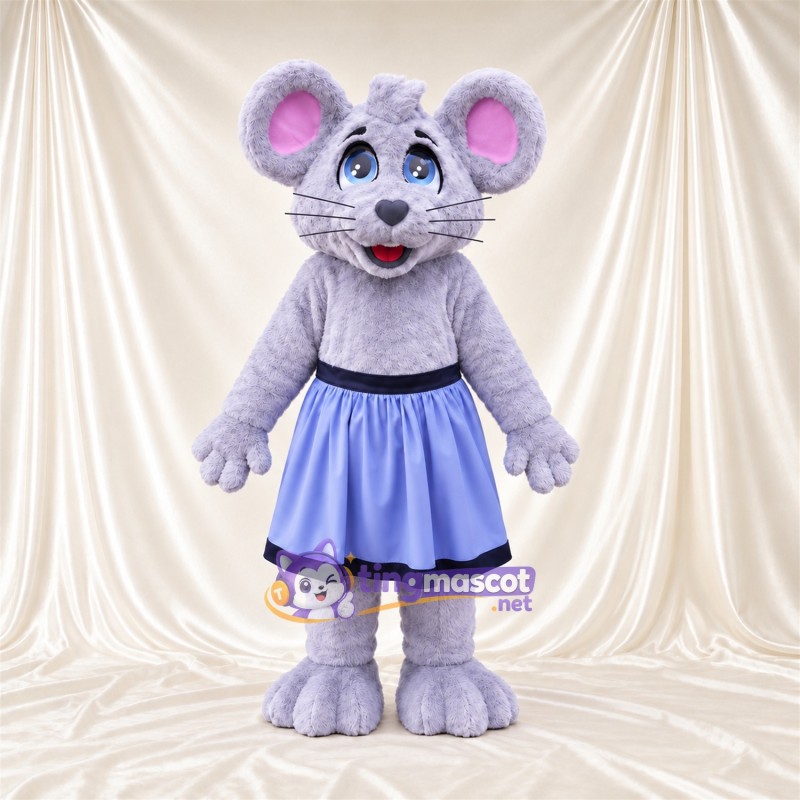 Costume de mascotte Souris – gris – Jupe (bleu) Costume de mascotte Souris – gris – Jupe (bleu)