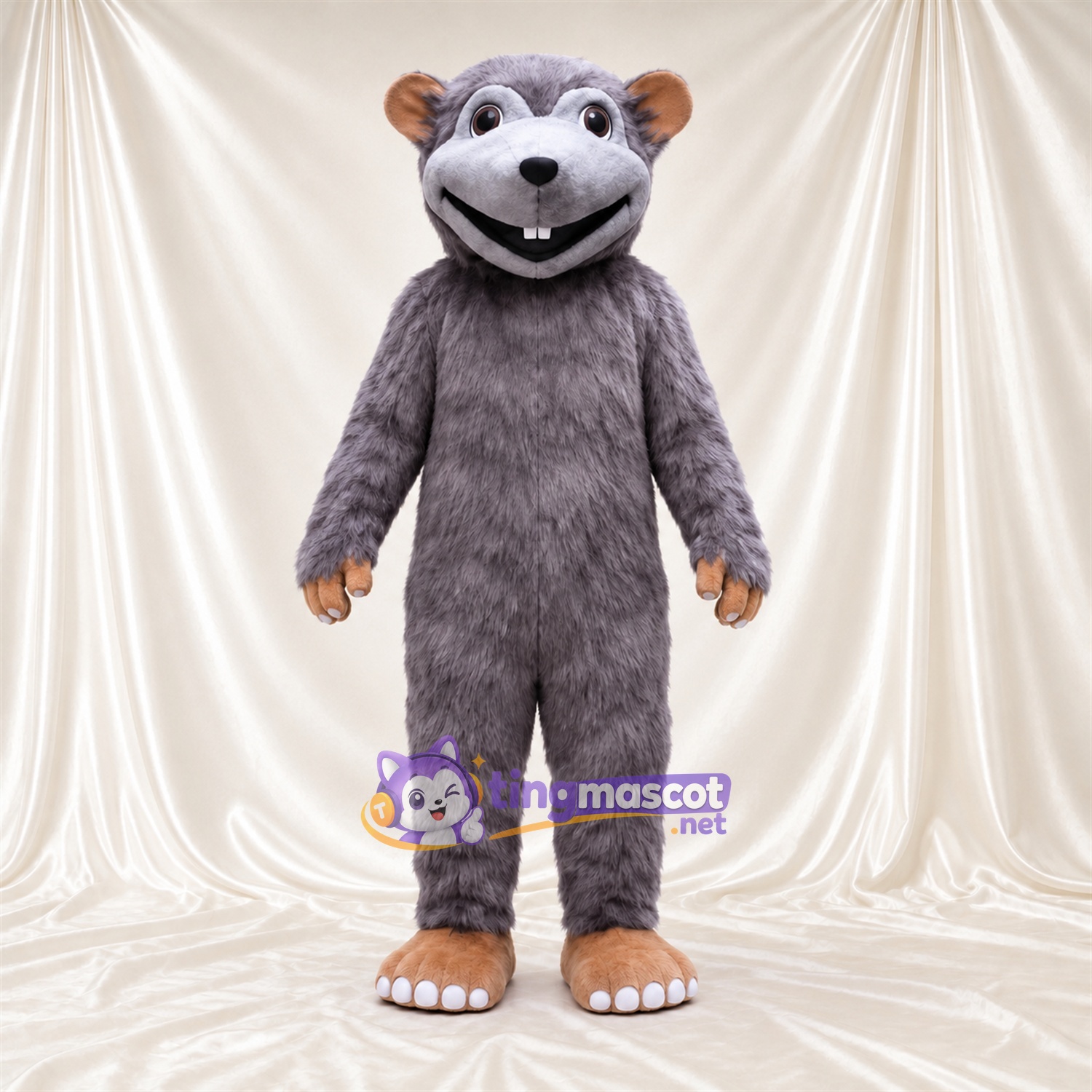 Costume de mascotte Marmotte – gris – Grandes incisives; Queue Costume de mascotte Marmotte – gris – Grandes incisives; Queue