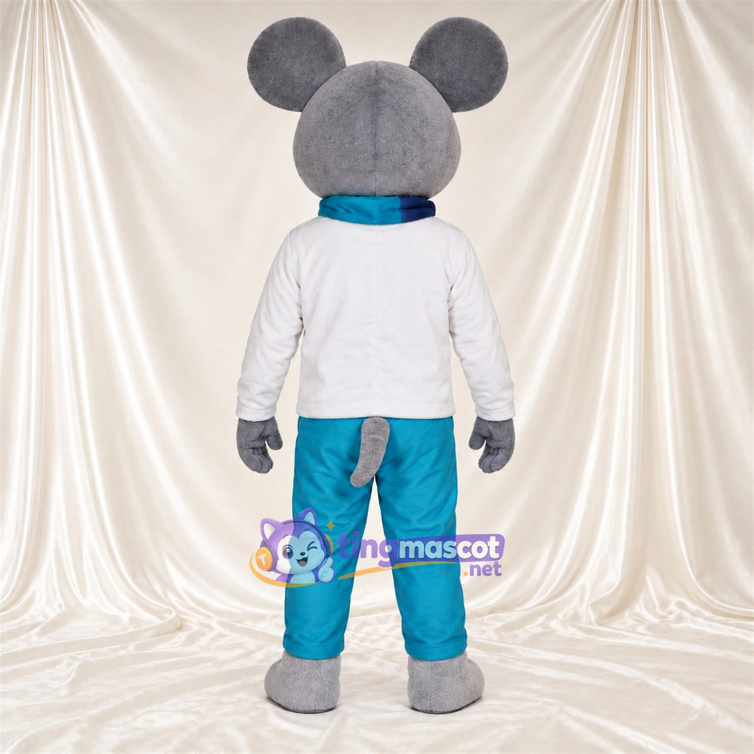 Costume de mascotte Souris – gris – Chemise (blanc); Pantalon (bleu canard) Costume de mascotte Souris – gris – Chemise (blanc); Pantalon (bleu canard)