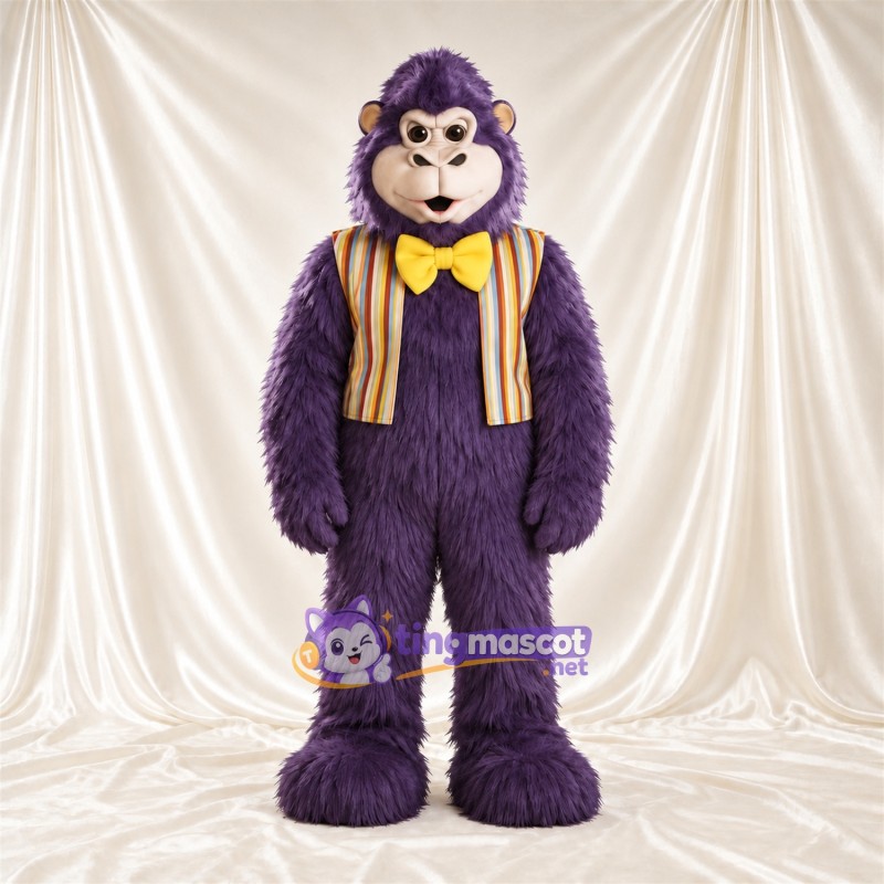 Maskottchenkostüm Affe – violett – Weste; Fliege (gelb)