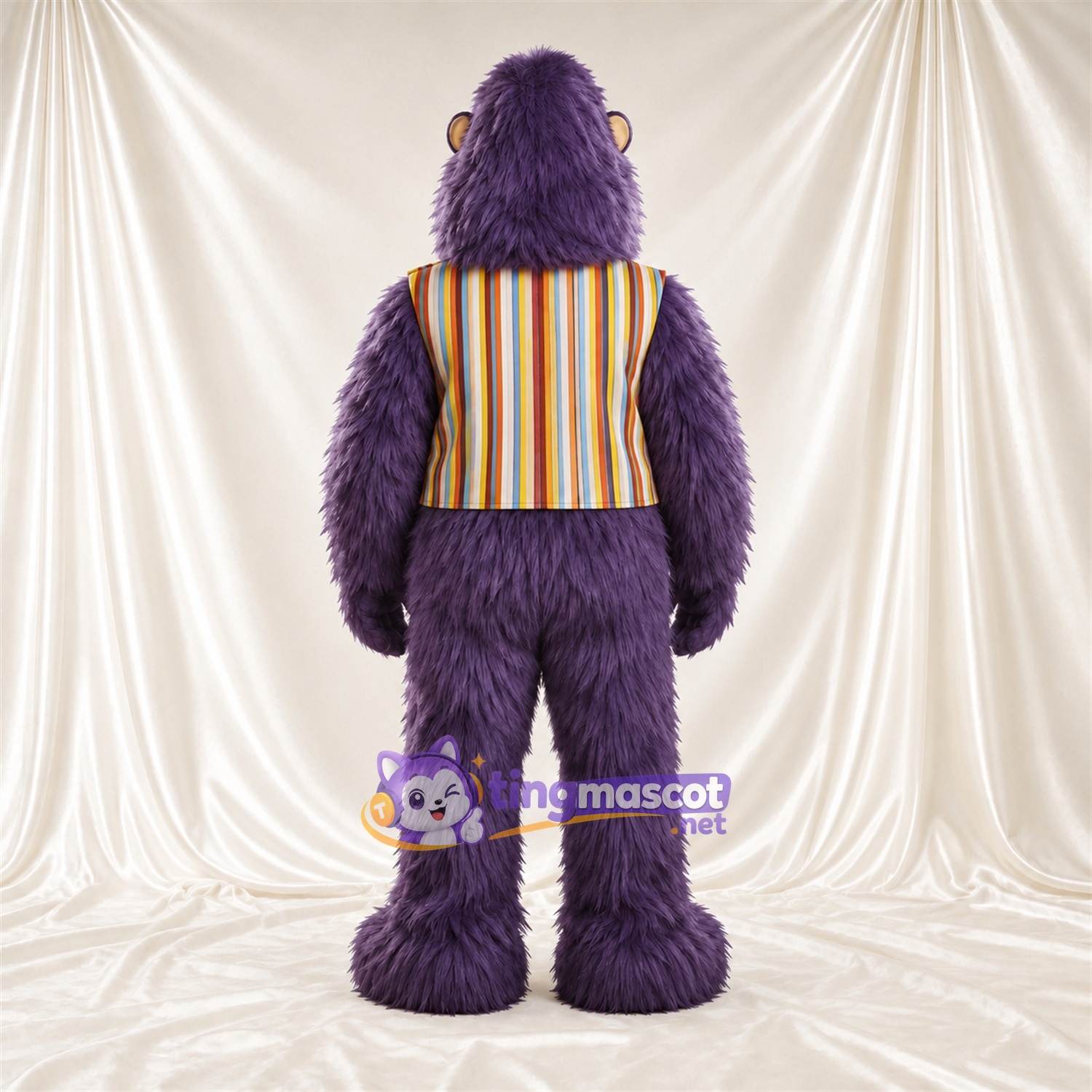Maskottchenkostüm Affe – violett – Weste; Fliege (gelb) Maskottchenkostüm Affe – violett – Weste; Fliege (gelb)