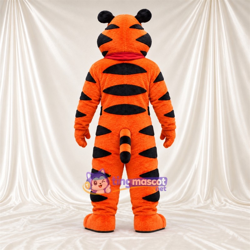 Orange Tiger Mascot Costume - Red Bandana, Blue Nose and Broad Stripes Orange Tiger Mascot Costume - Red Bandana, Blue Nose and Broad Stripes