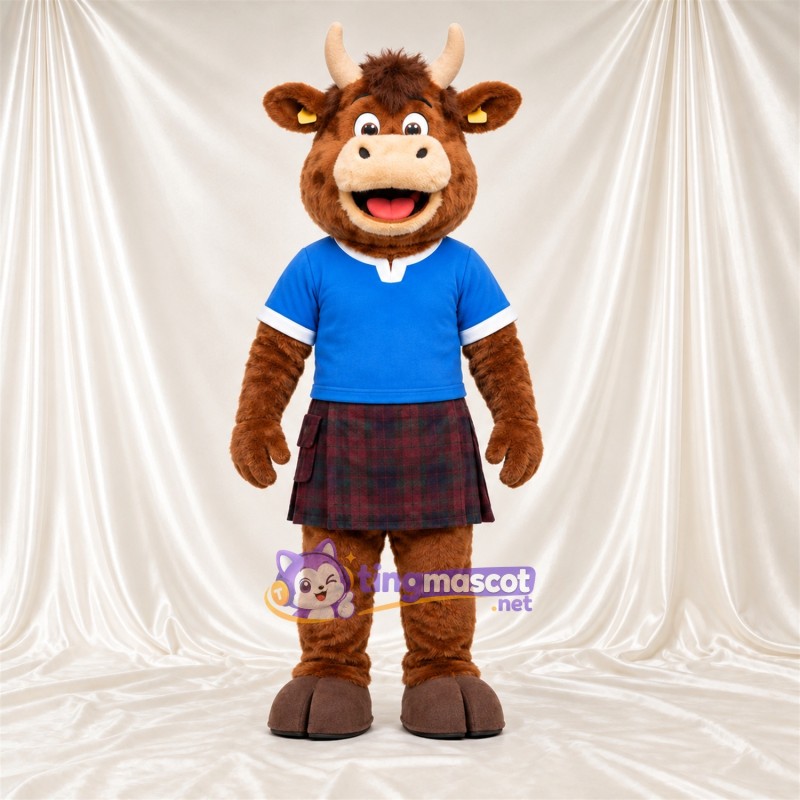 Costume de mascotte Vache – marron – Chemise (bleu) Costume de mascotte Vache – marron – Chemise (bleu)