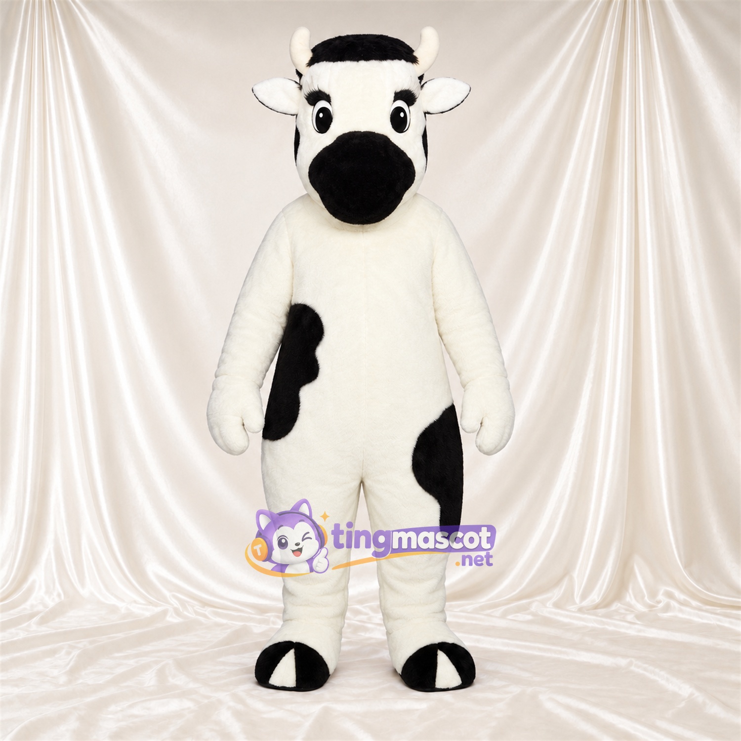 Black and White Cow Mascot Costume - Black Muzzle and Head Tuft Black and White Cow Mascot Costume - Black Muzzle and Head Tuft