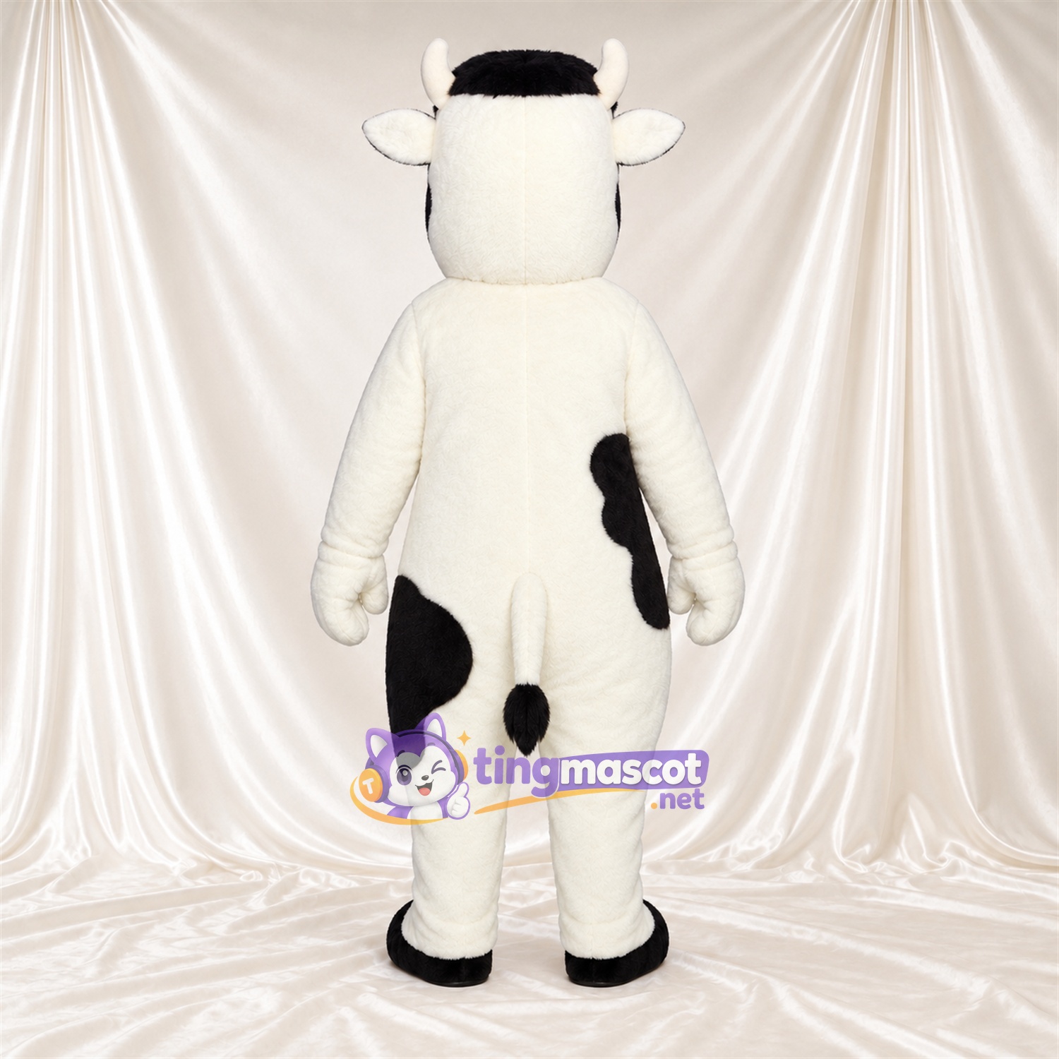 Black and White Cow Mascot Costume - Black Muzzle and Head Tuft Black and White Cow Mascot Costume - Black Muzzle and Head Tuft