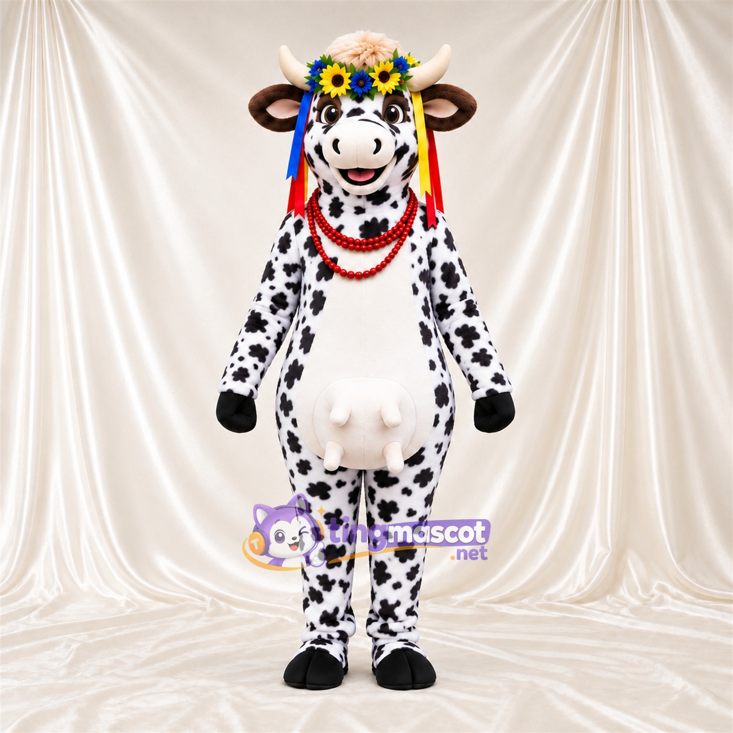 Black and White Cow Mascot Costume - Flower Crown Black and White Cow Mascot Costume - Flower Crown