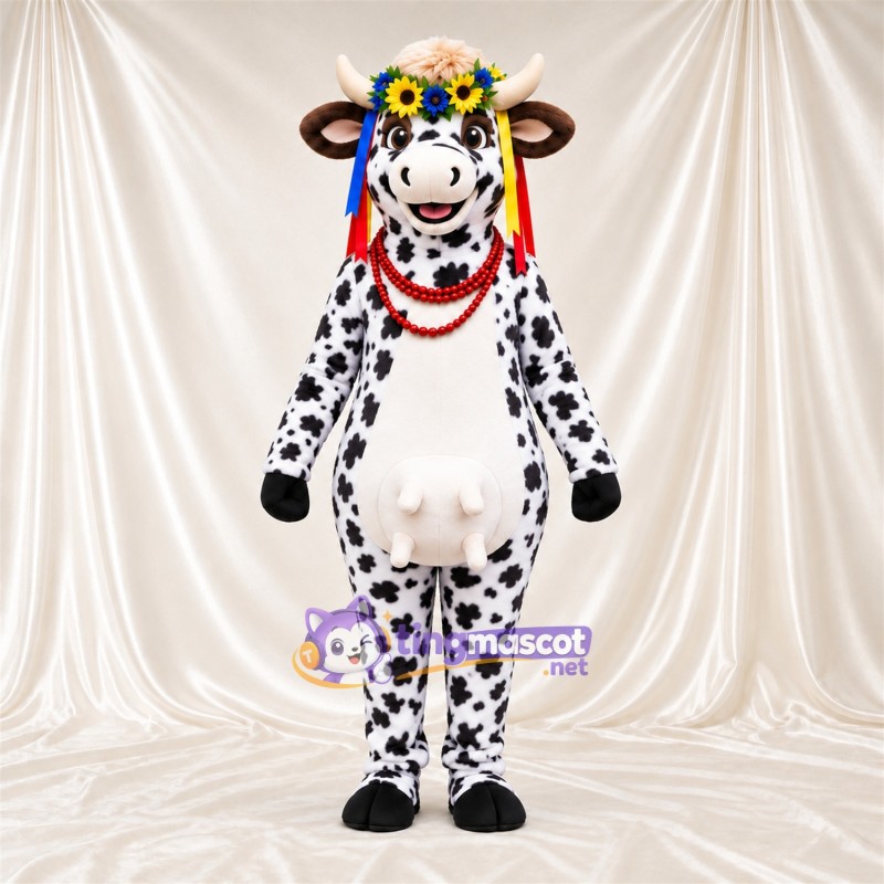 Black and White Cow Mascot Costume - Flower Crown Black and White Cow Mascot Costume - Flower Crown