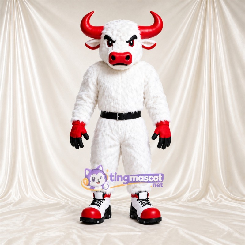 Costume de mascotte Taureau – blanc – Cornes (rouge) Costume de mascotte Taureau – blanc – Cornes (rouge)
