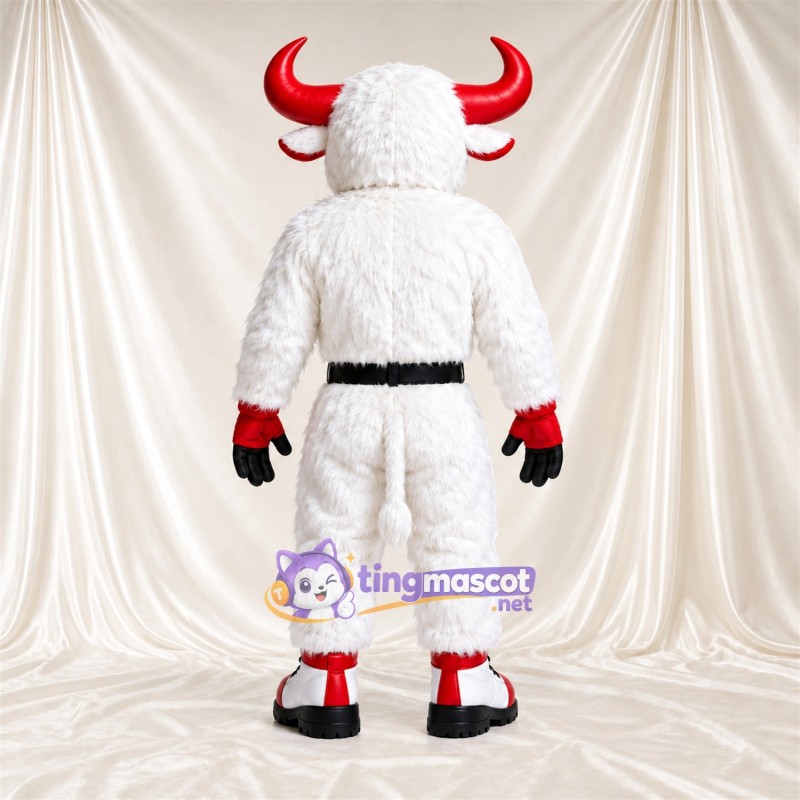 Costume de mascotte Taureau – blanc – Cornes (rouge) Costume de mascotte Taureau – blanc – Cornes (rouge)