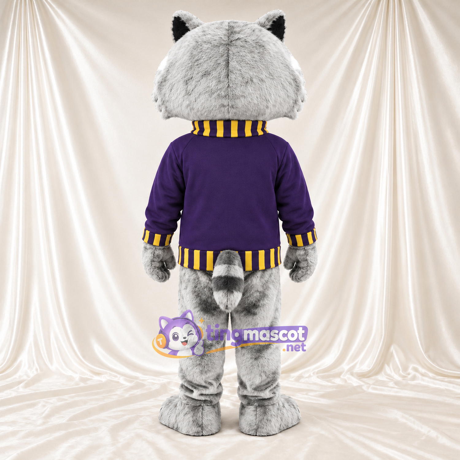 Costume de mascotte Raton laveur – gris – Pull (violet)