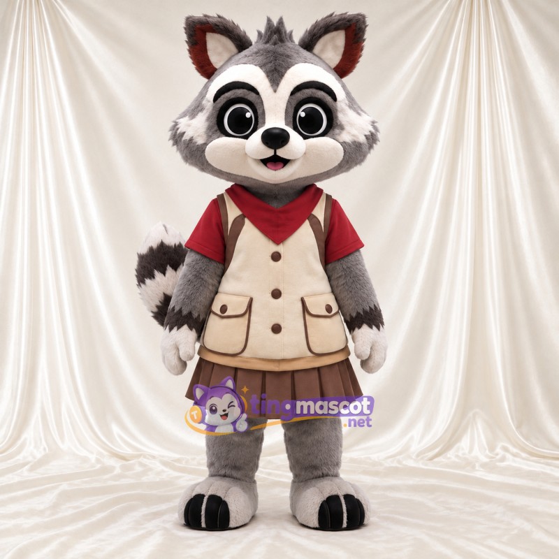 Costume de mascotte Raton laveur – gris – Gilet (brun clair); Jupe (marron) Costume de mascotte Raton laveur – gris – Gilet (brun clair); Jupe (marron)