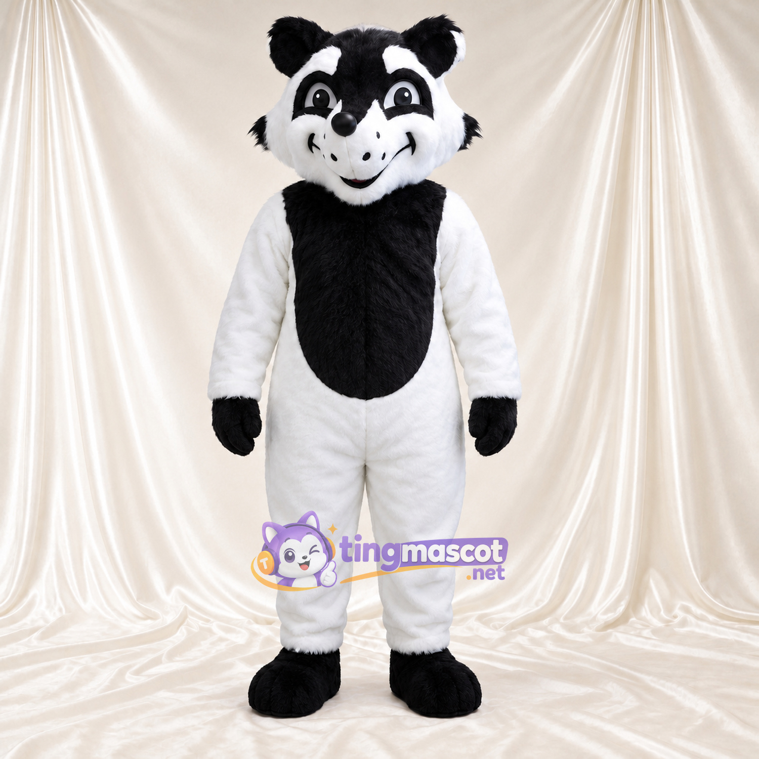 Black and White Raccoon Mascot Costume - Black Belly and Black Eye Mask Black and White Raccoon Mascot Costume - Black Belly and Black Eye Mask