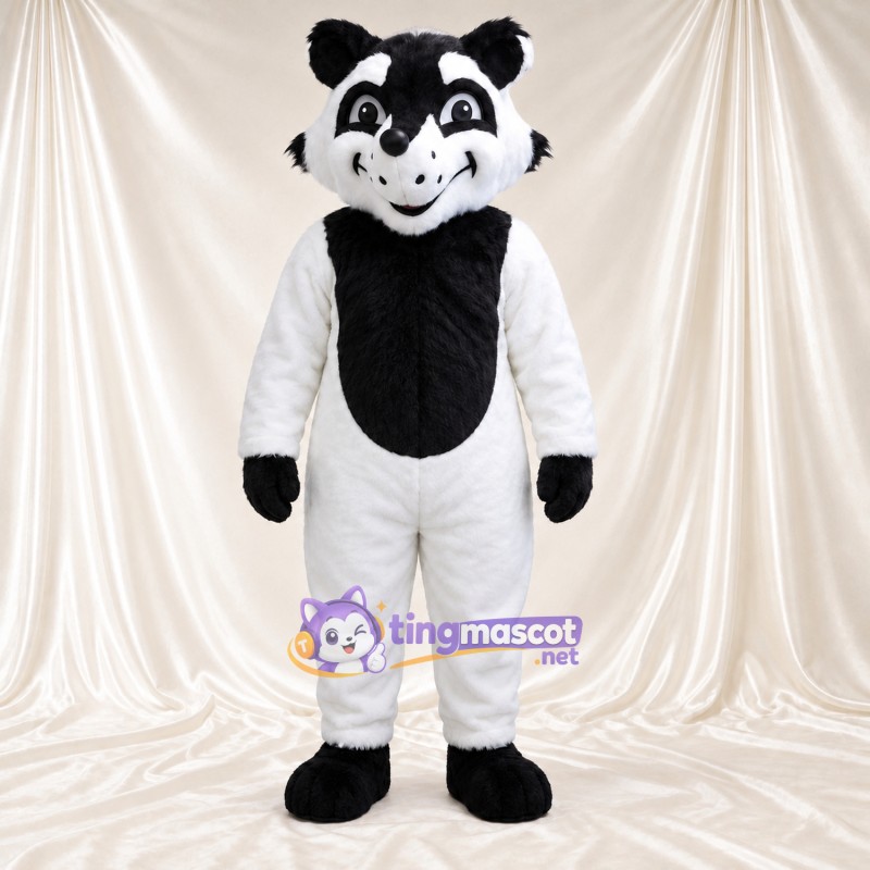 Black and White Raccoon Mascot Costume - Black Belly and Black Eye Mask Black and White Raccoon Mascot Costume - Black Belly and Black Eye Mask