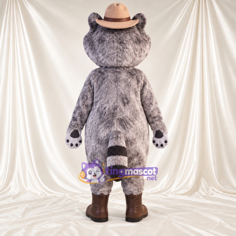 Costume de mascotte Raton laveur – gris – Chapeau de cowboy (marron)