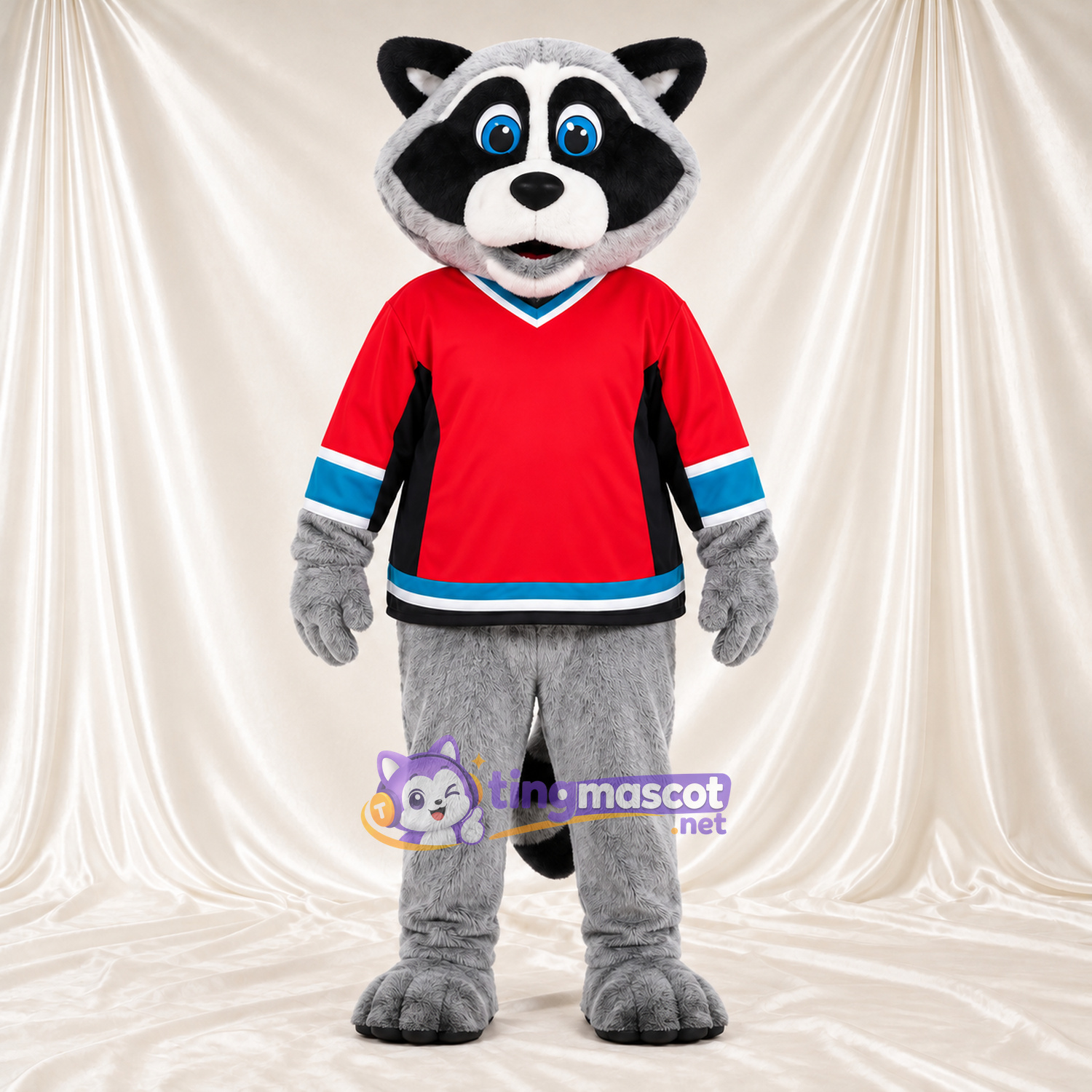 Costume de mascotte Raton laveur – gris – Maillot (rouge) Costume de mascotte Raton laveur – gris – Maillot (rouge)