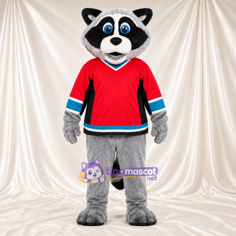 Costume de mascotte Raton laveur – gris – Maillot (rouge) Costume de mascotte Raton laveur – gris – Maillot (rouge)