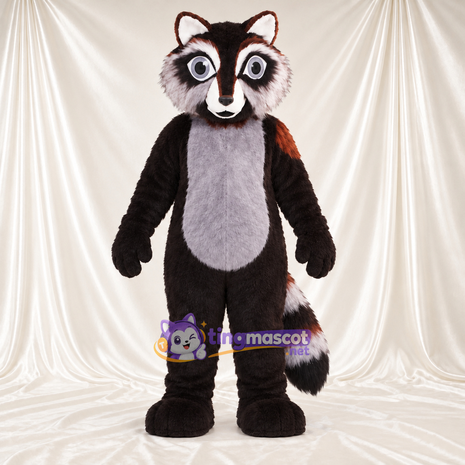 Black Raccoon Mascot Costume - Gray Belly and Striped Tail Black Raccoon Mascot Costume - Gray Belly and Striped Tail