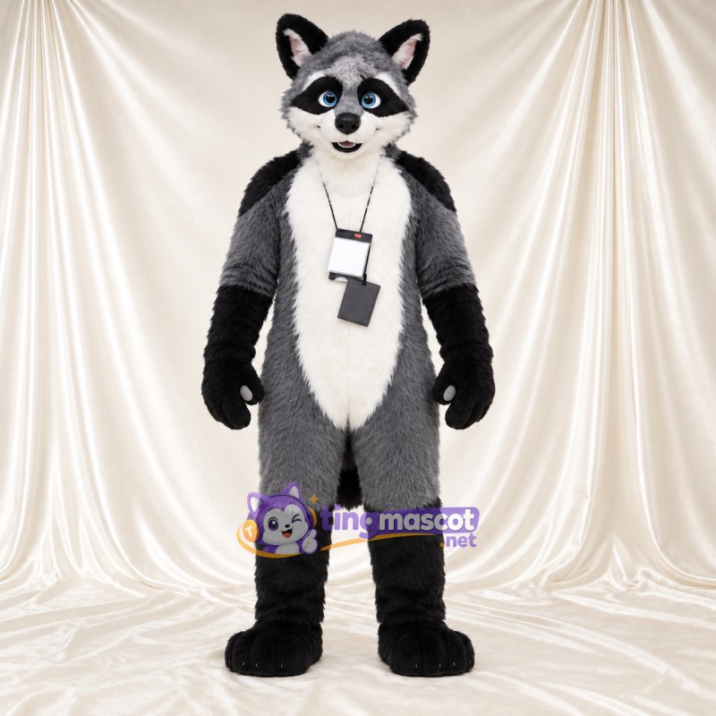 Costume de mascotte Raton laveur – gris – Insigne au cou Costume de mascotte Raton laveur – gris – Insigne au cou