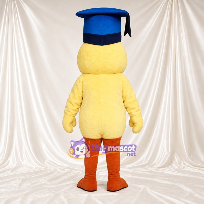 Costume de mascotte Canard – jaune – Coiffe de diplômé (bleu) Costume de mascotte Canard – jaune – Coiffe de diplômé (bleu)