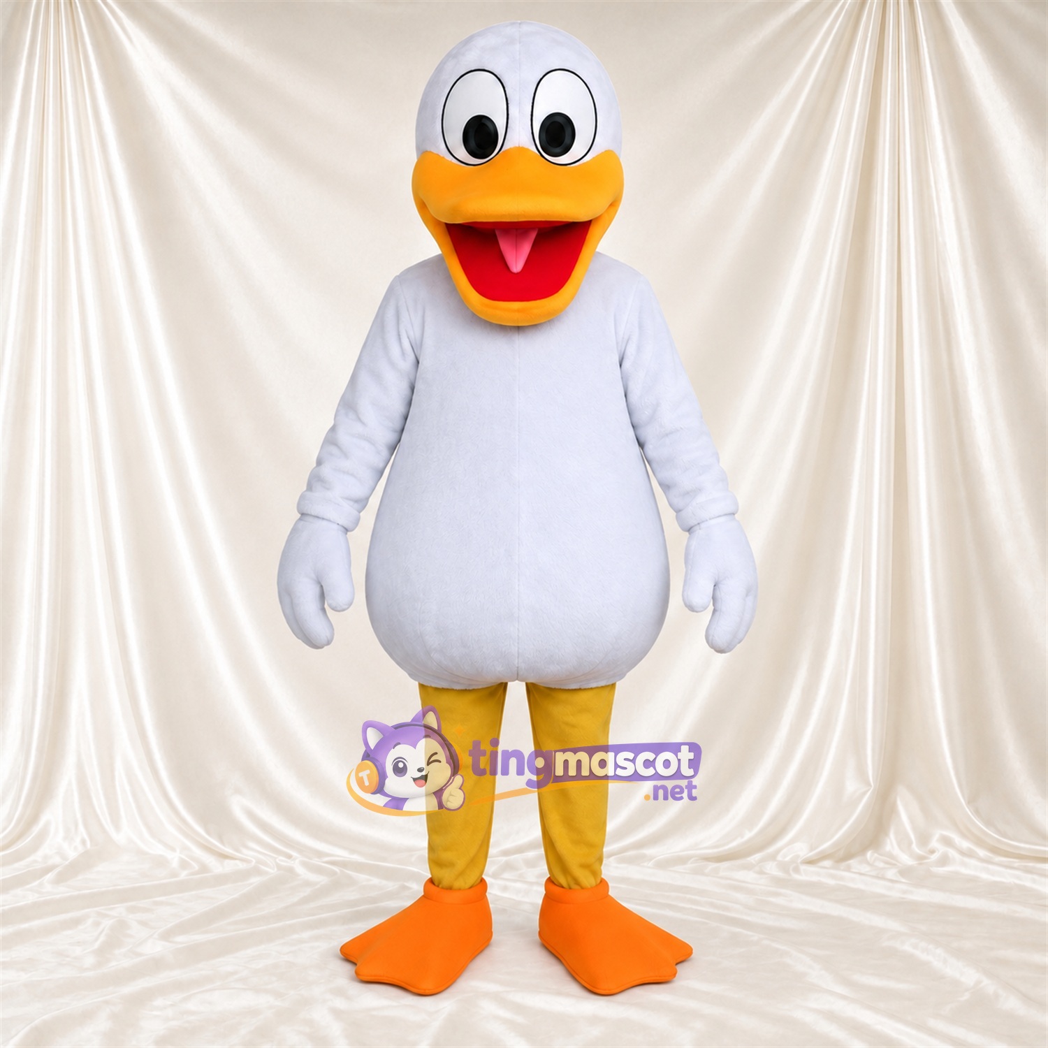 Costume de mascotte Canard – blanc – Pieds (orange); Bec (orange) Costume de mascotte Canard – blanc – Pieds (orange); Bec (orange)