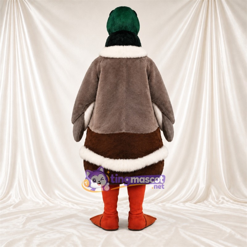 Brown Duck Mascot Costume - Green Head and White Scarf Brown Duck Mascot Costume - Green Head and White Scarf