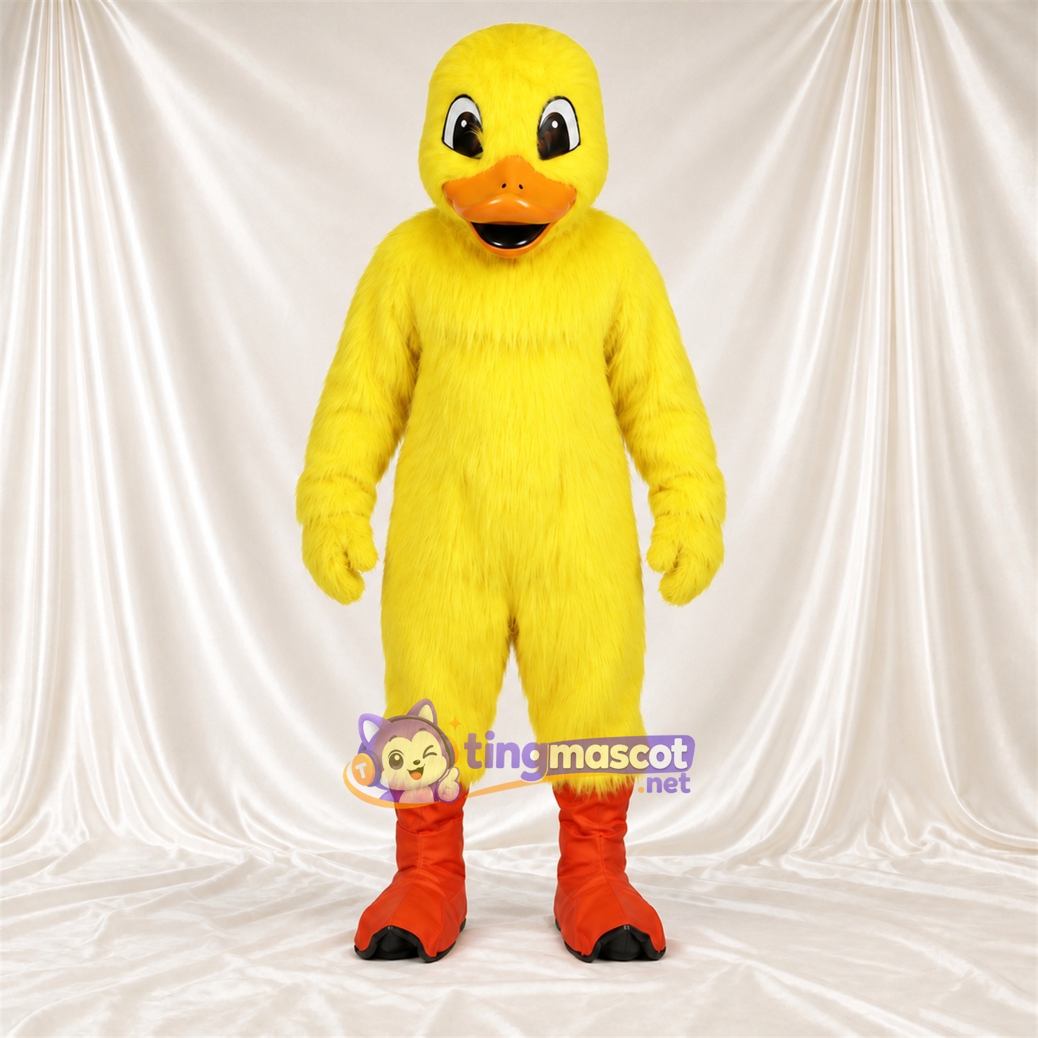 Costume de mascotte Canard – jaune – Jambes (orange); Fourrure hirsute Costume de mascotte Canard – jaune – Jambes (orange); Fourrure hirsute