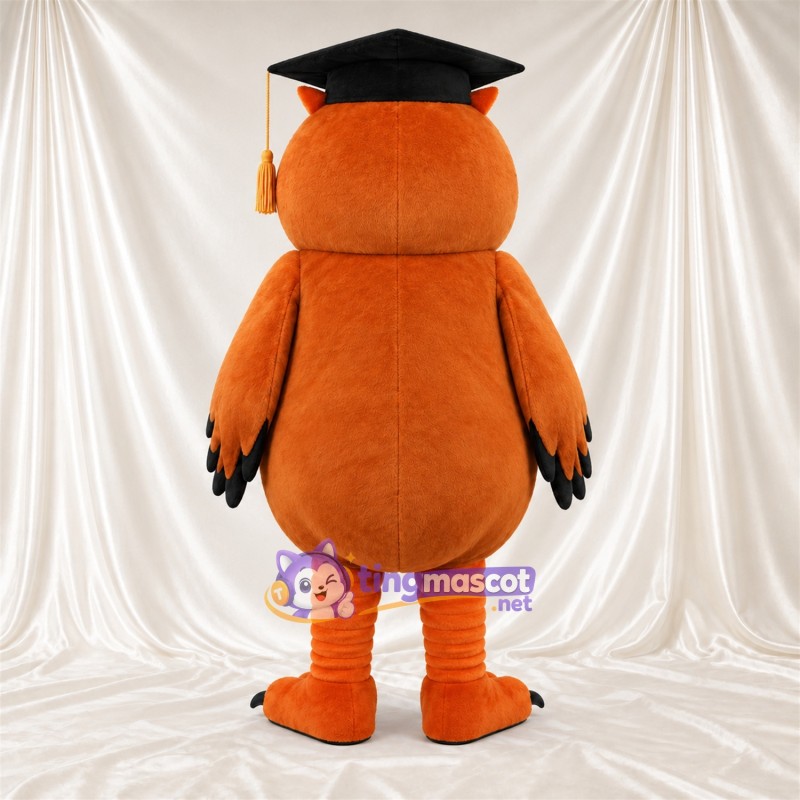 Costume de mascotte Hibou – orange – Coiffe de diplômé; Lunettes Costume de mascotte Hibou – orange – Coiffe de diplômé; Lunettes