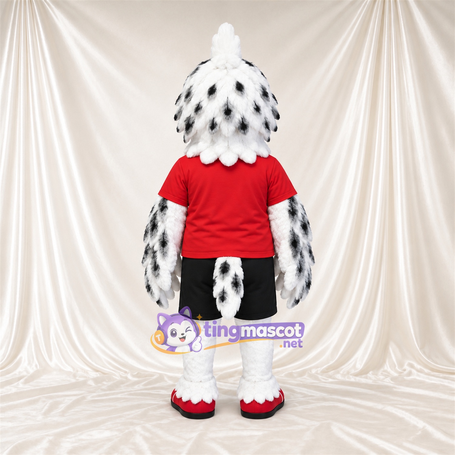 Costume de mascotte Hibou – blanc – Chemise (rouge); Short (noir) Costume de mascotte Hibou – blanc – Chemise (rouge); Short (noir)