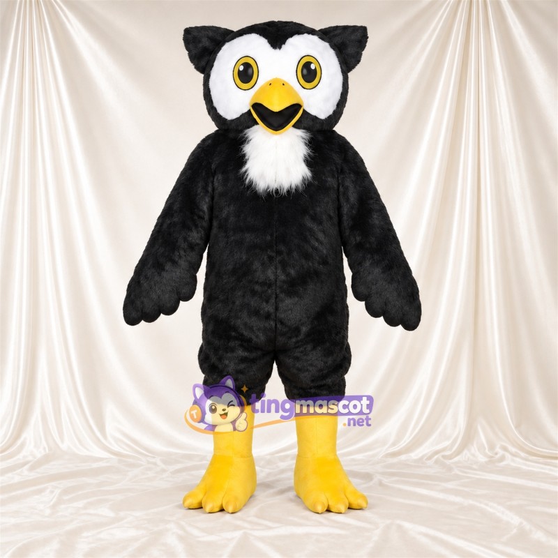 Black Owl Mascot Costume - White Face Black Owl Mascot Costume - White Face