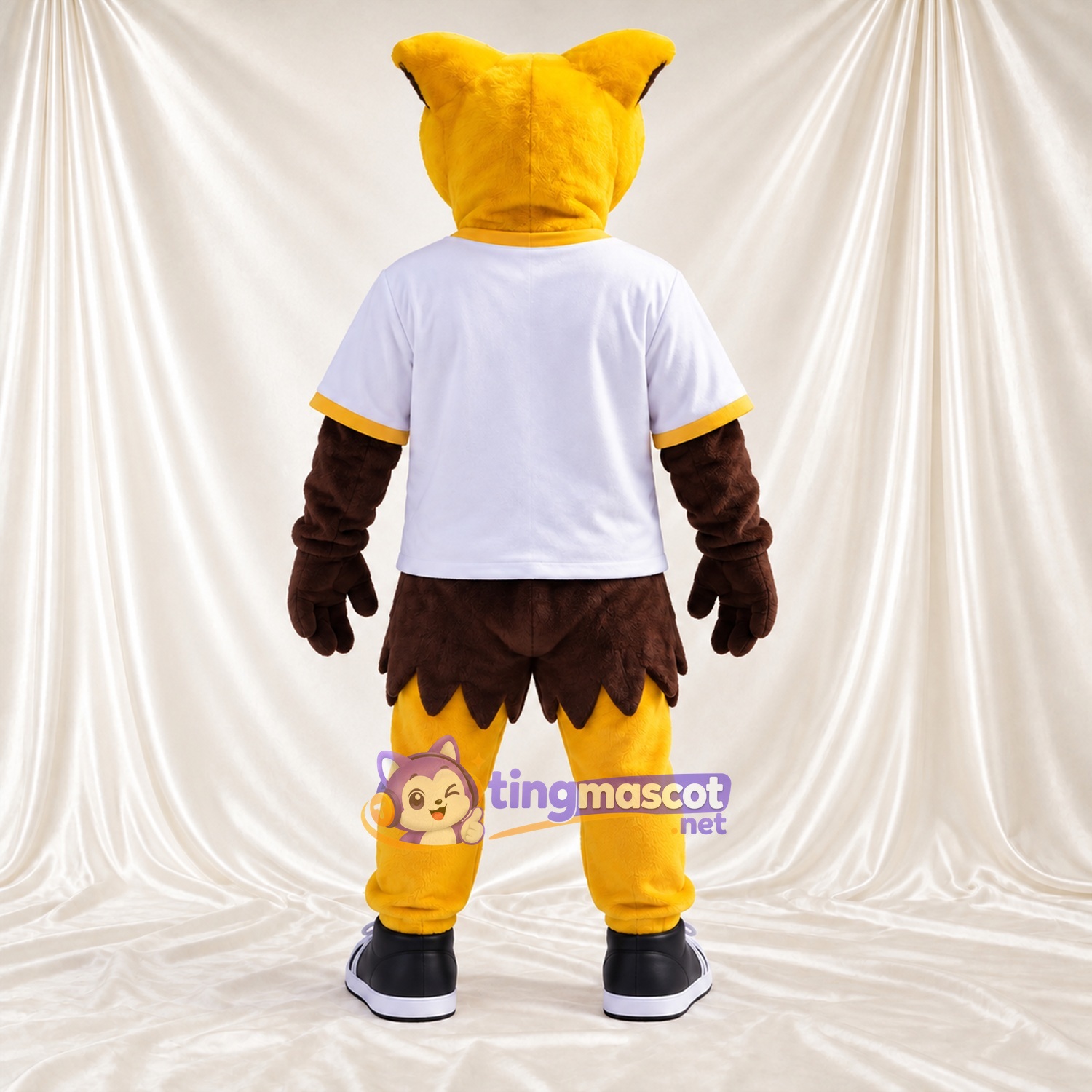 Maskottchenkostüm Eule – gelb / braun – Hemd (weiß) Maskottchenkostüm Eule – gelb / braun – Hemd (weiß)
