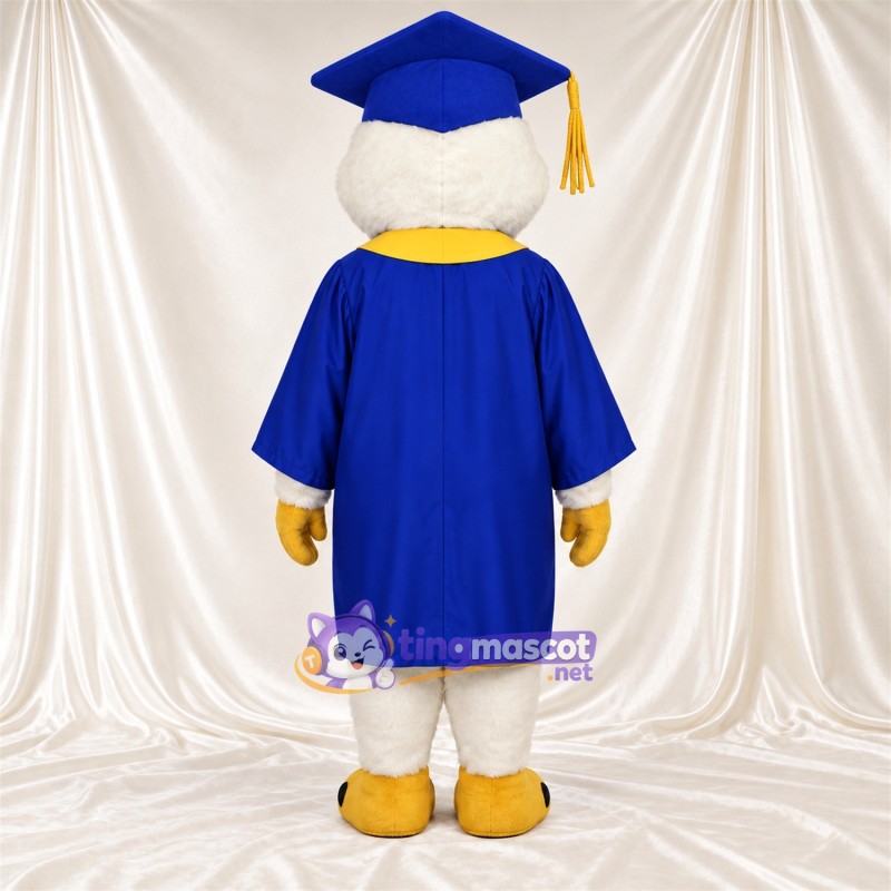 Costume de mascotte Hibou – blanc – Toge de diplômé (bleu) Costume de mascotte Hibou – blanc – Toge de diplômé (bleu)