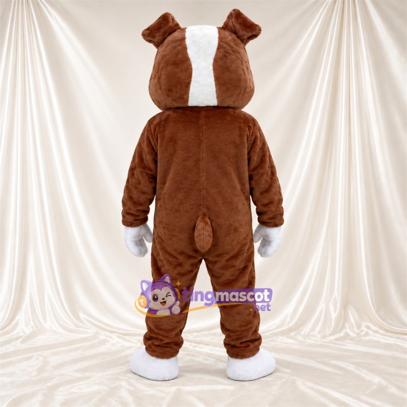 Costume de mascotte Bouledogue – marron / blanc – Gants (blanc); Pieds (blanc) Costume de mascotte Bouledogue – marron / blanc – Gants (blanc); Pieds (blanc)