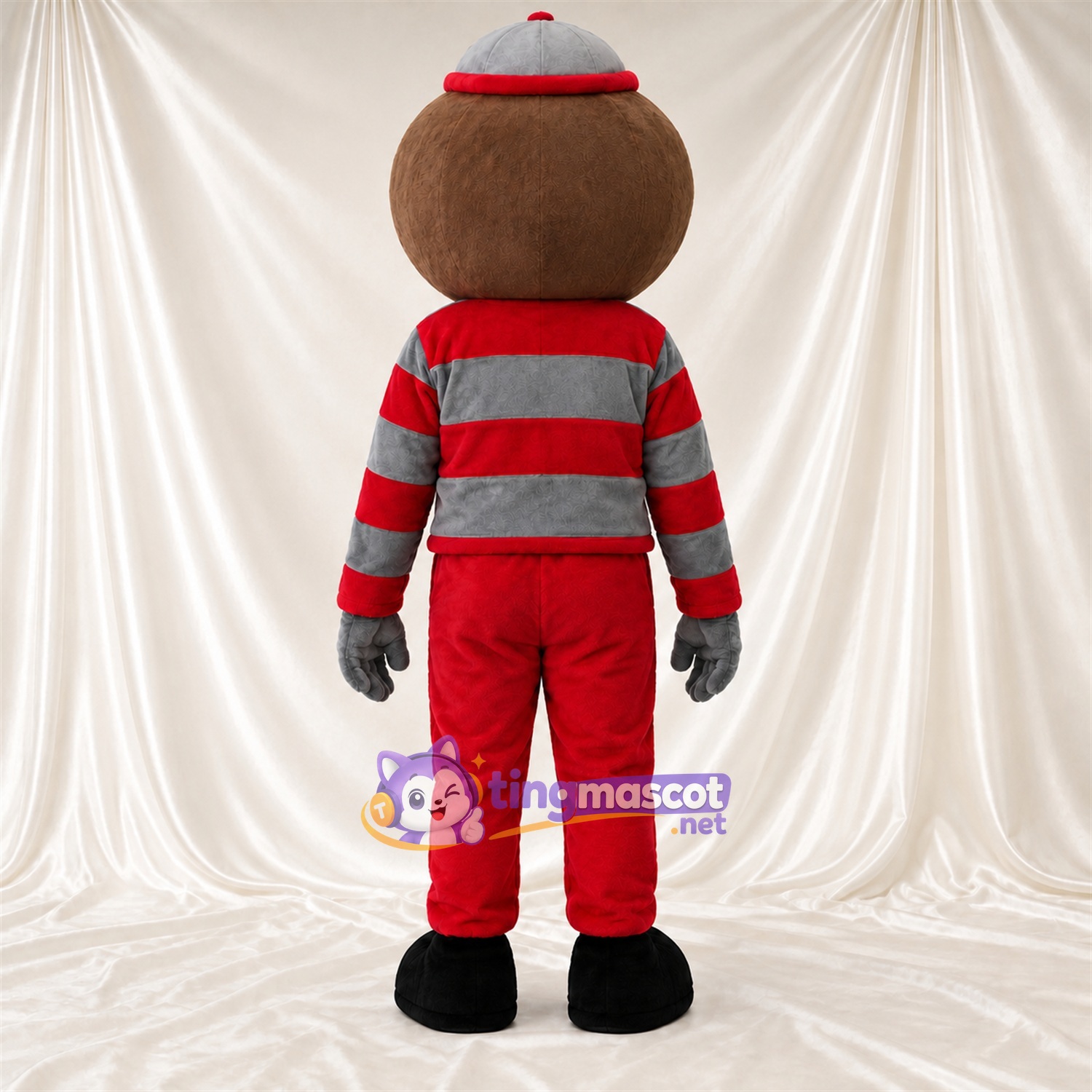 Cartoon Boy Mascot Costume - Red and Gray Striped Outfit Cartoon Boy Mascot Costume - Red and Gray Striped Outfit