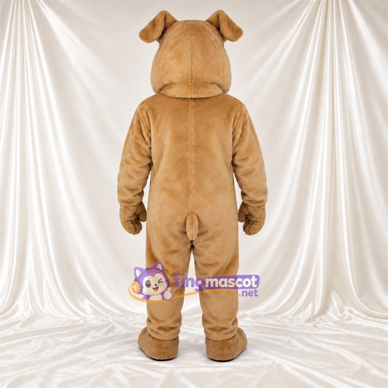 Costume de mascotte Bouledogue – brun clair – Bouche ouverte; Crocs pointus Costume de mascotte Bouledogue – brun clair – Bouche ouverte; Crocs pointus