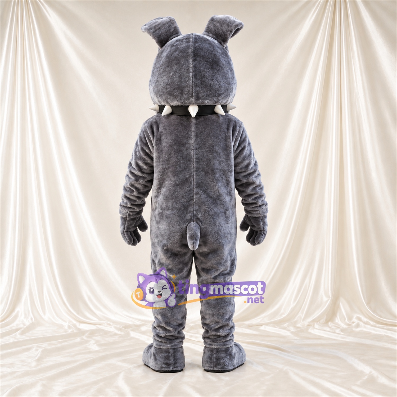 Costume de mascotte Bouledogue – gris – Collier à pointes Costume de mascotte Bouledogue – gris – Collier à pointes