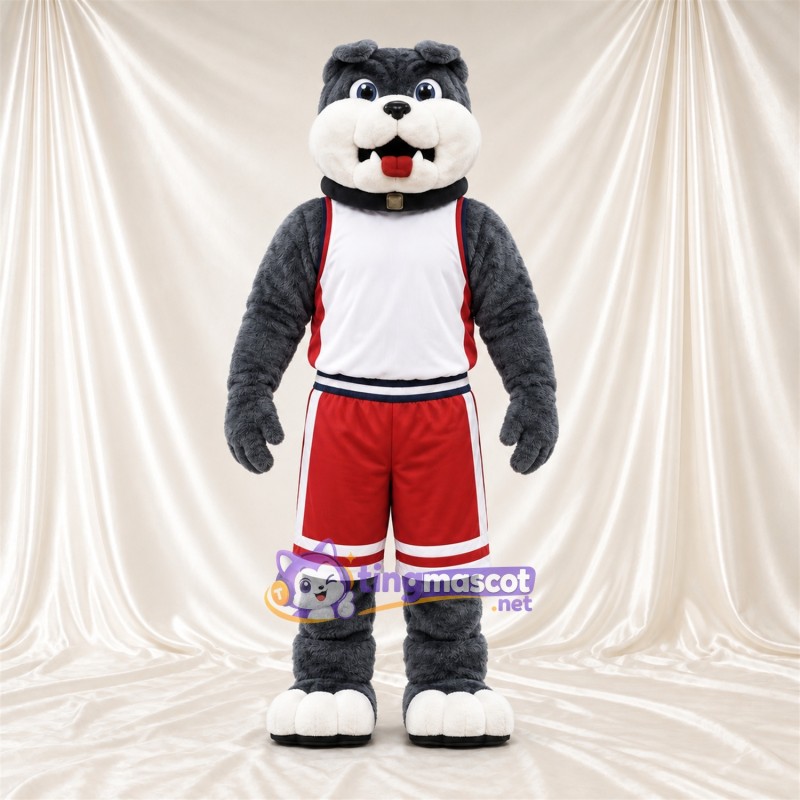 Costume de mascotte Bouledogue – gris – Chemise (blanc); Short (rouge) Costume de mascotte Bouledogue – gris – Chemise (blanc); Short (rouge)
